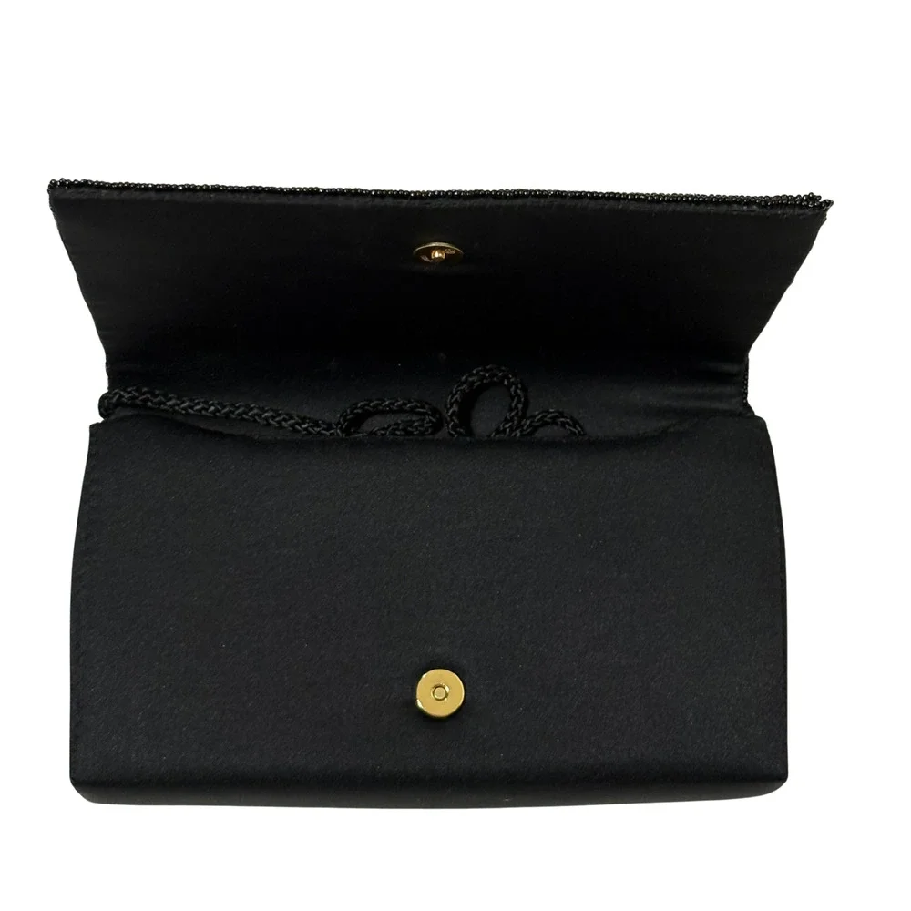 Vintage Beaded Paisley Convertible Clutch Purse Handbag Magnetic Snap Black